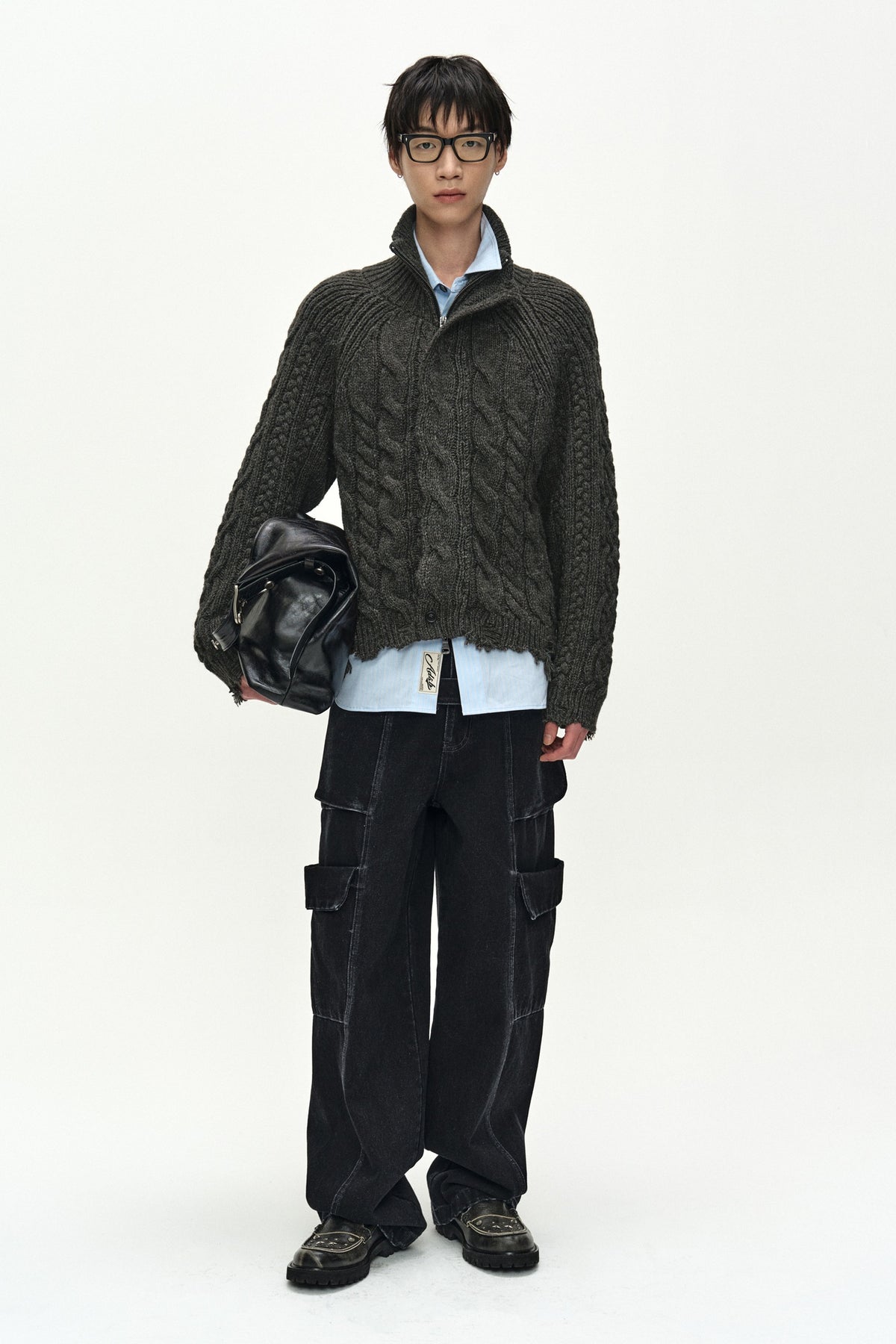 Andersson Bell - Fisherman Cable Zip-Up Sweater (Brown) product image 2 | TRAB K-Fashion Australia