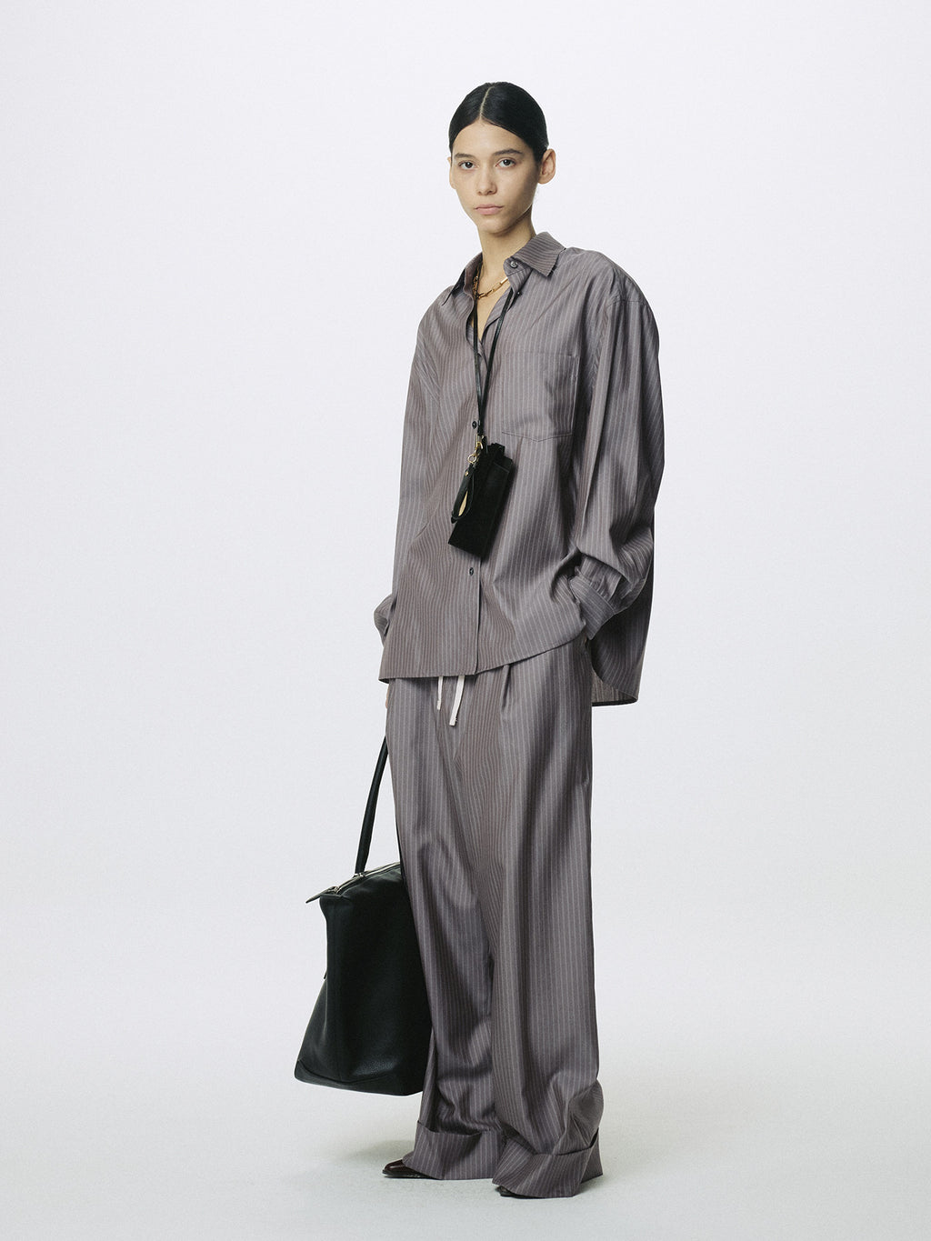 Tonywack - Silk Wool Oversized Raw Edge Shirt (Dark Grey Stripe) product image 2 | TRAB K-Fashion Australia
