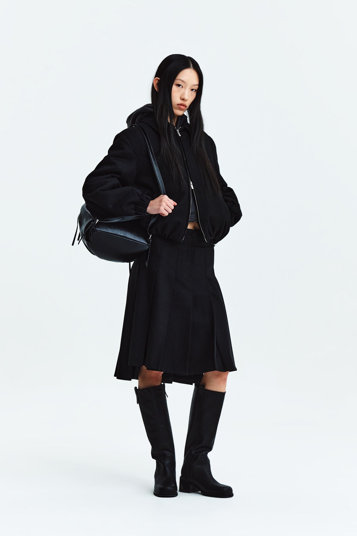 Matin Kim - Unbalance Pleats Midi Skirt (Black) product image 8 | TRAB K-Fashion Australia