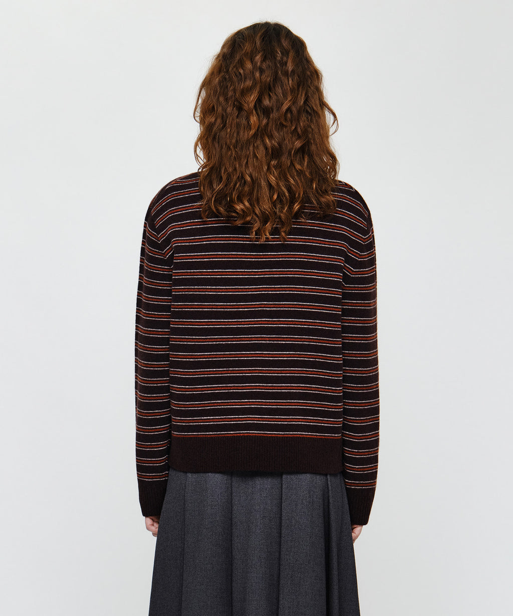 Marithe & Francois Girbaud - Premium Small Classic Logo Wool Round Neck Cardigan (Brown) product image 3 | TRAB K-Fashion Australia
