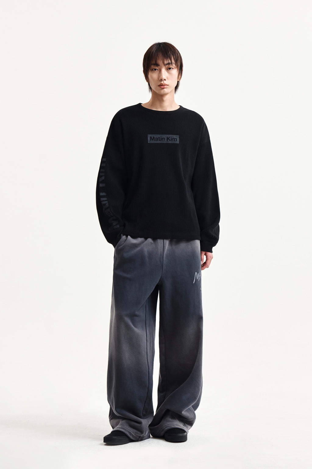 Matin Kim - Sleeve Logo Waffle Top (Black) product image 8 | TRAB K-Fashion Australia