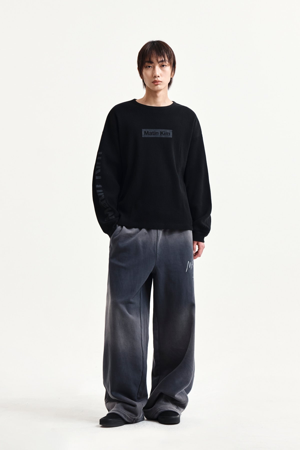 Matin Kim - Sleeve Logo Waffle Top (Black) product image 8 | TRAB K-Fashion Australia