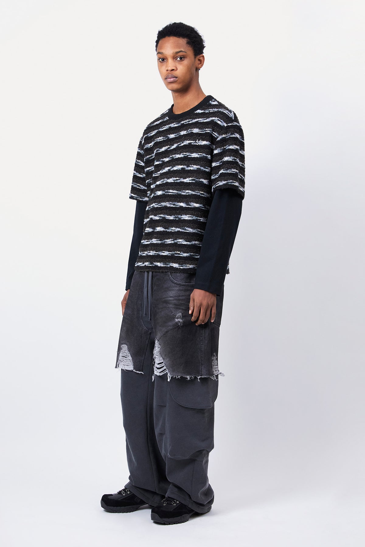 Andersson Bell - Unisex Stripe Layered Sweater (Black/Brown) product image 4 | TRAB K-Fashion Australia