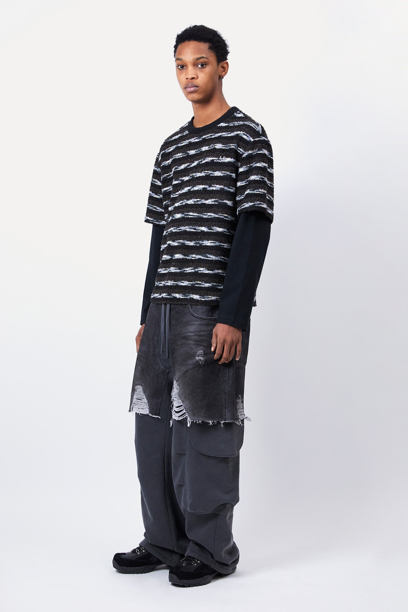 Andersson Bell - Unisex Stripe Layered Sweater (Black/Brown) product image 4 | TRAB K-Fashion Australia