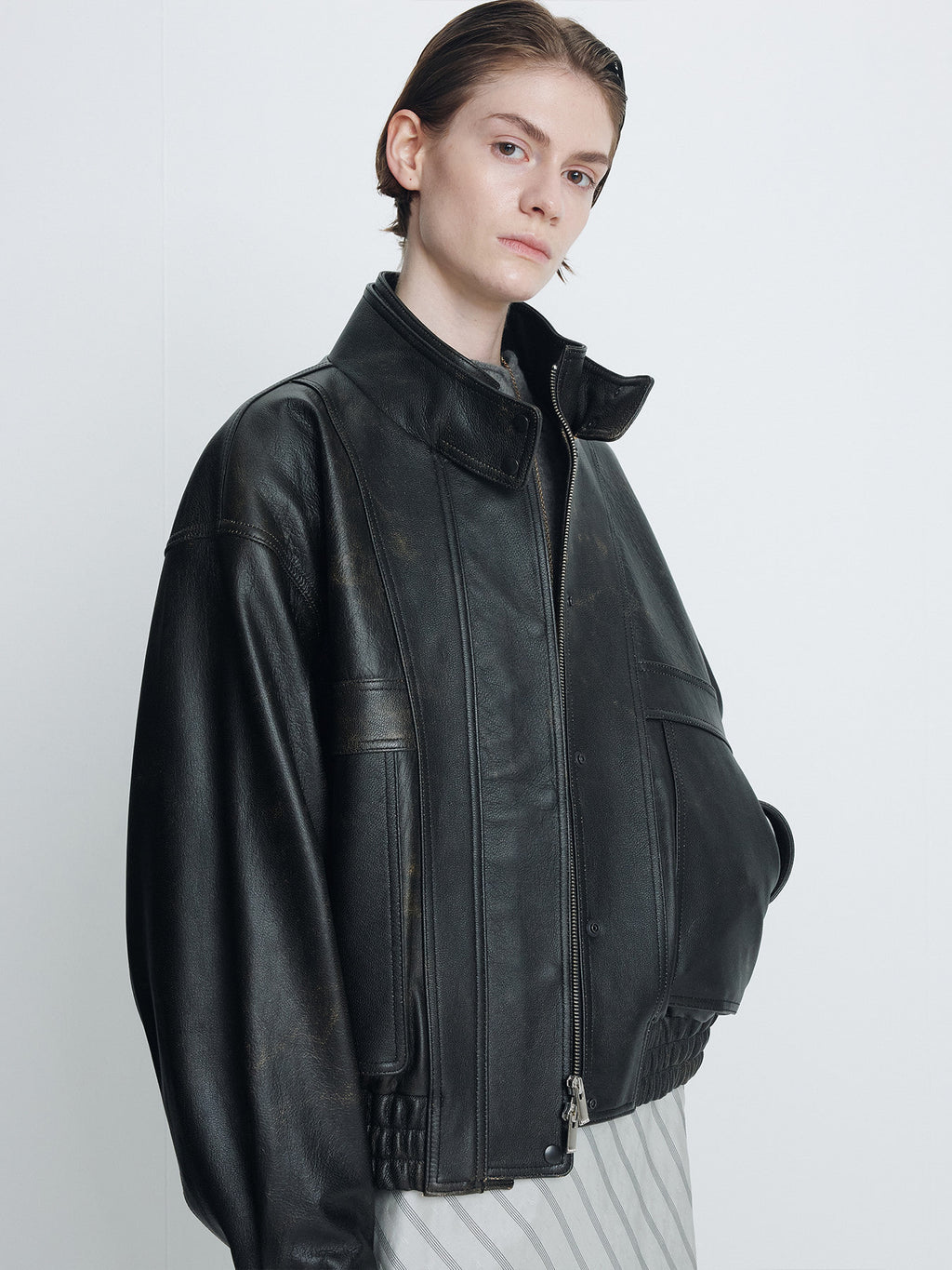 Tonywack - Vintage Grained Goat Leather Bomber Jacket (Vintage Brown) product image 7 | TRAB K-Fashion Australia