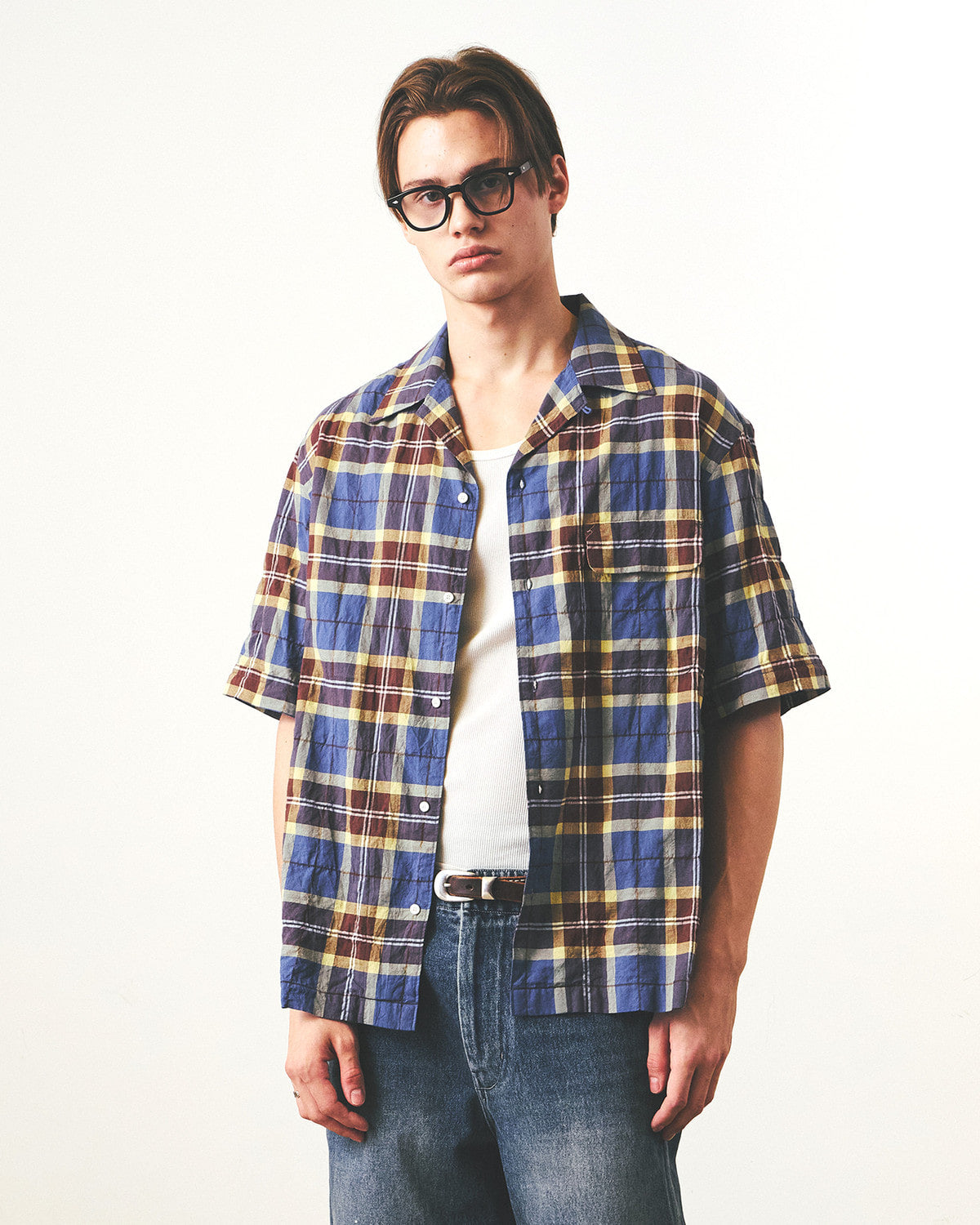 Eastlogue - Holiday Half Shirts (Beige & Blue Check) product image 3 | TRAB K-Fashion Australia