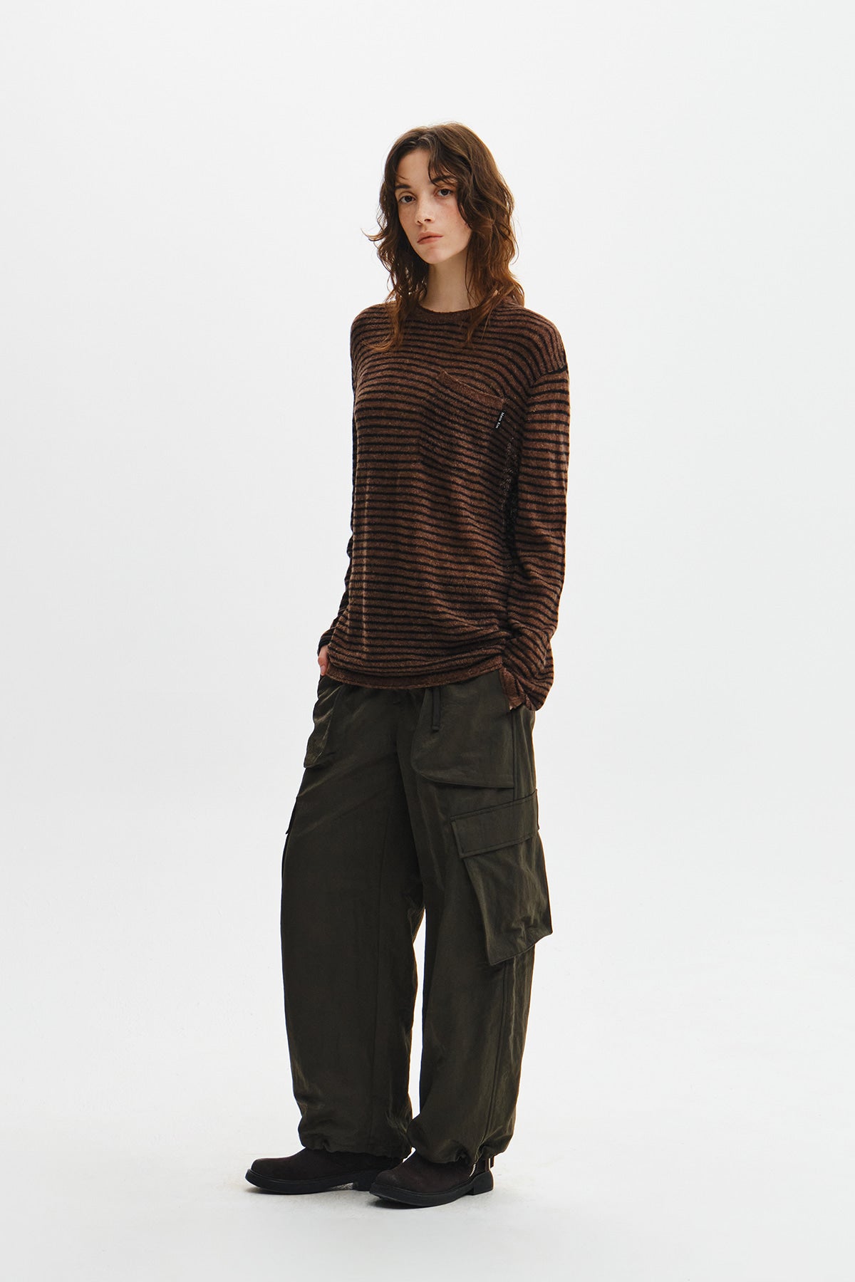 Matin Kim - Multi Stripe Alpaca Blended Knit Pullover (Brown) product image 11 | TRAB K-Fashion Australia