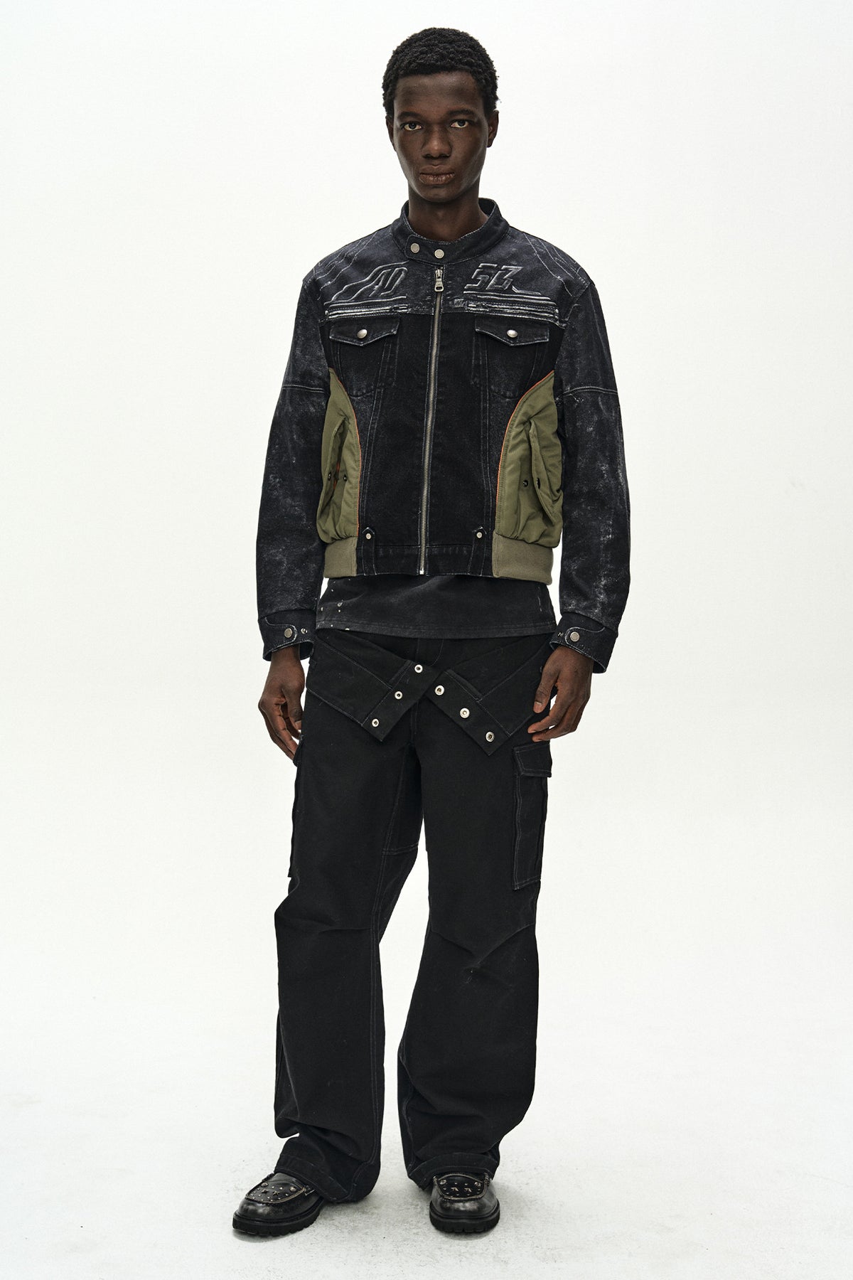 Andersson Bell - Nylon Patch Racing Denim Combo Jacket (Black) product image 2 | TRAB K-Fashion Australia