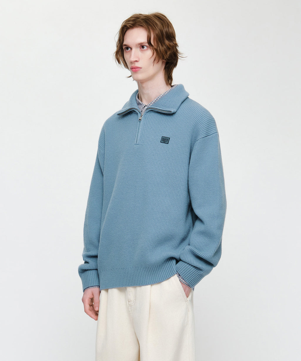 Marithe & Francois Girbaud - Small Classic Logo Oversized Half Zip-up Knit (Sky Blue) product image 2 | TRAB K-Fashion Australia