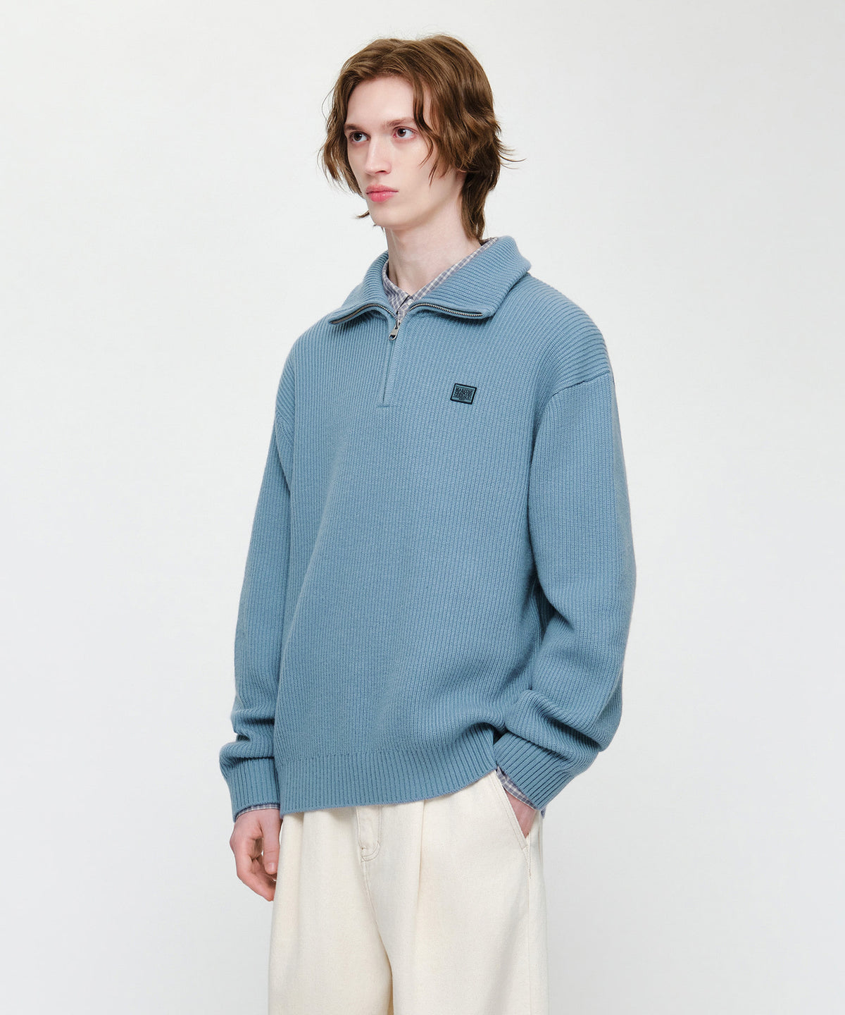 Marithe & Francois Girbaud - Small Classic Logo Oversized Half Zip-up Knit (Sky Blue) product image 2 | TRAB K-Fashion Australia