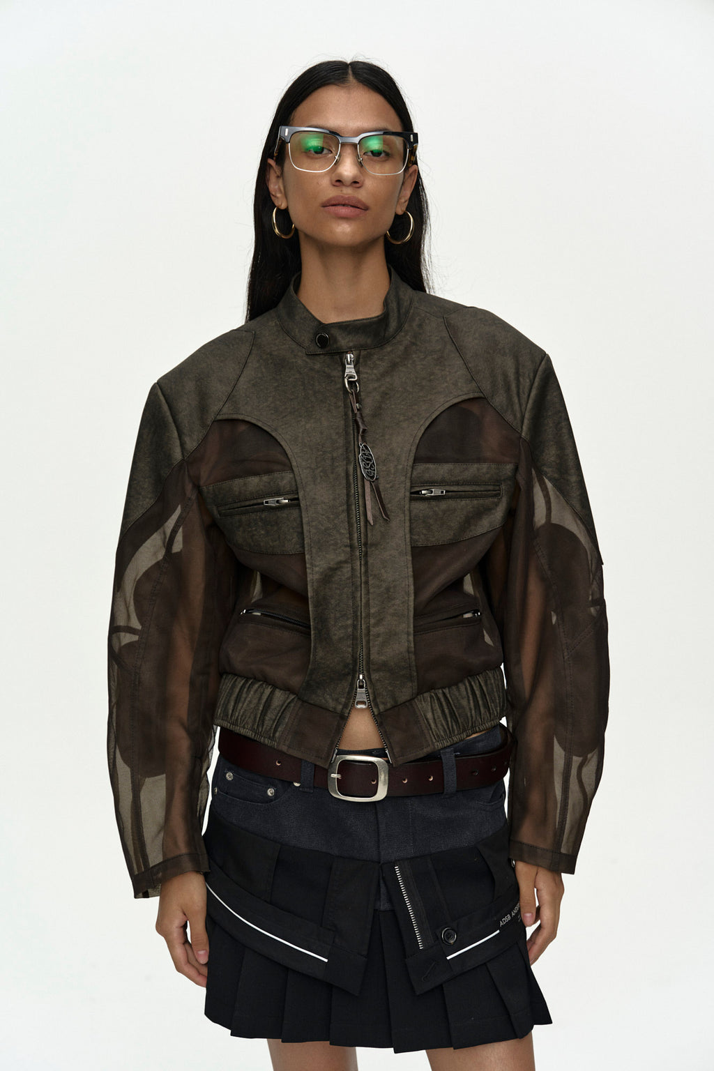 Andersson Bell - Kelly Faux-Leather & Sheer Rider Jacket (Khaki) product image 5 | TRAB K-Fashion Australia