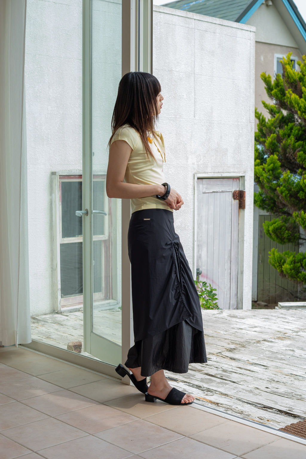 Matin Kim - Shirring Layered Maxi Skirt (Black) product image 9 | TRAB K-Fashion Australia