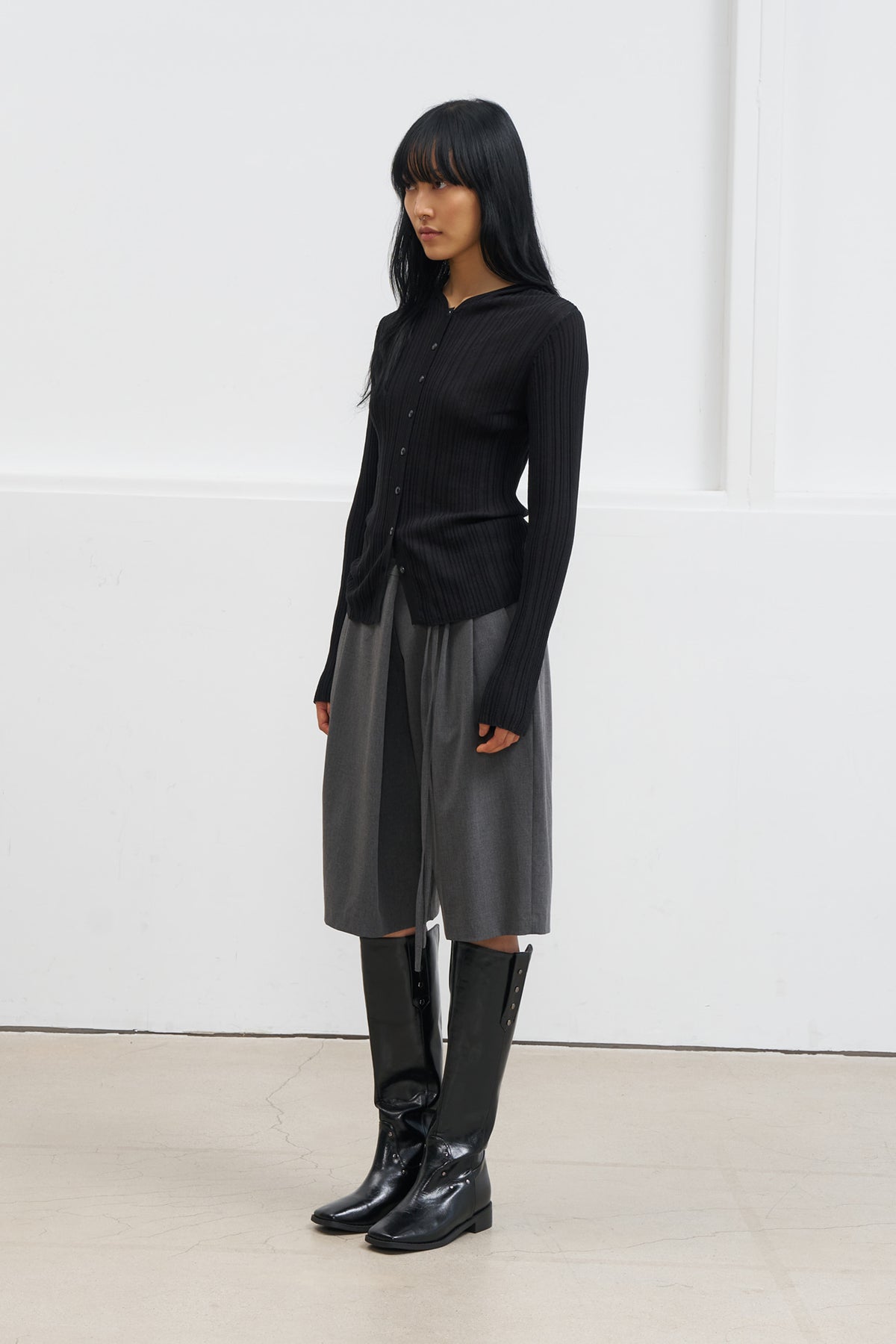 Deinet - Knit Button Hoodie Cardigan (Black) product image 2 | TRAB K-Fashion Australia