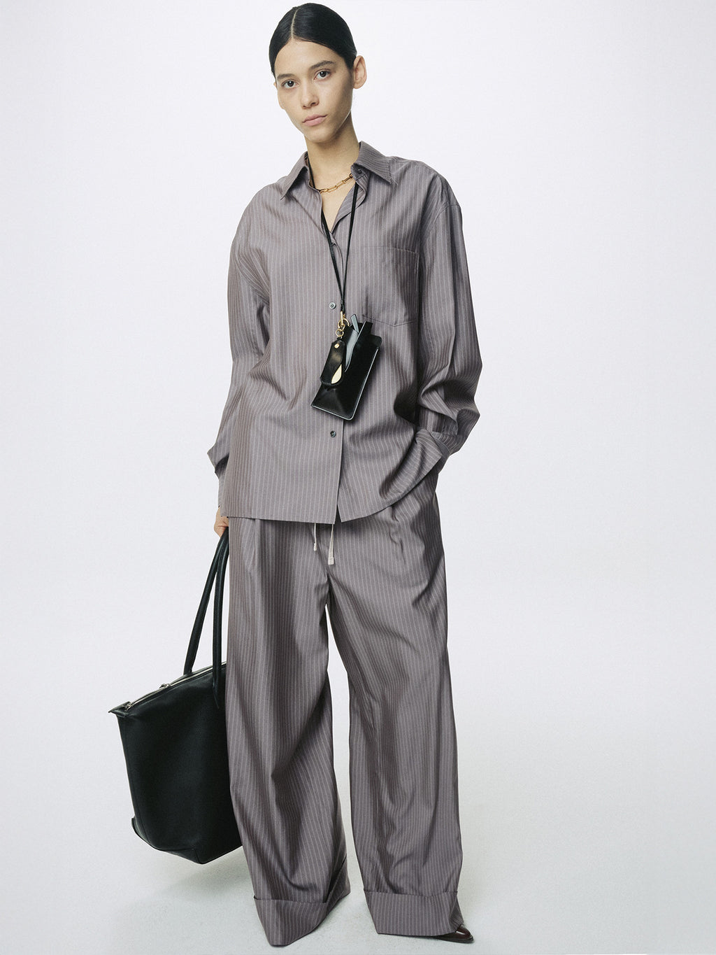 Tonywack - Silk Wool Oversized Raw Edge Shirt (Dark Grey Stripe) product image 4 | TRAB K-Fashion Australia