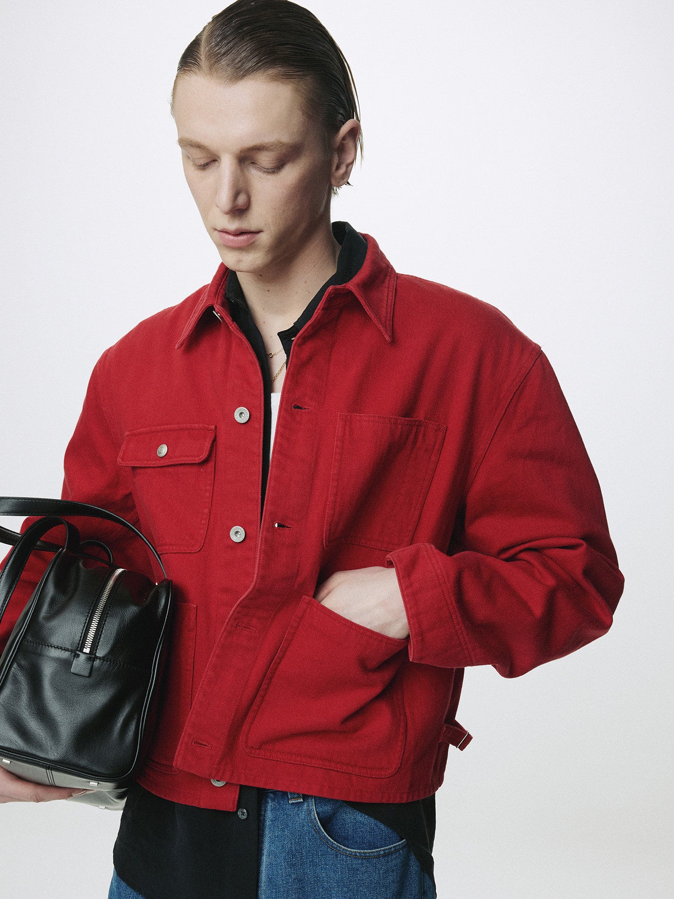 Tonywack - Slub Cotton Cropped Work Jacket (Red) product image 7 | TRAB K-Fashion Australia