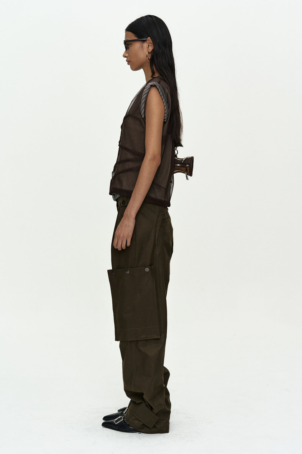 Andersson Bell - Layered Mesh Tuck & Dart Top (Brown) product image 3 | TRAB K-Fashion Australia
