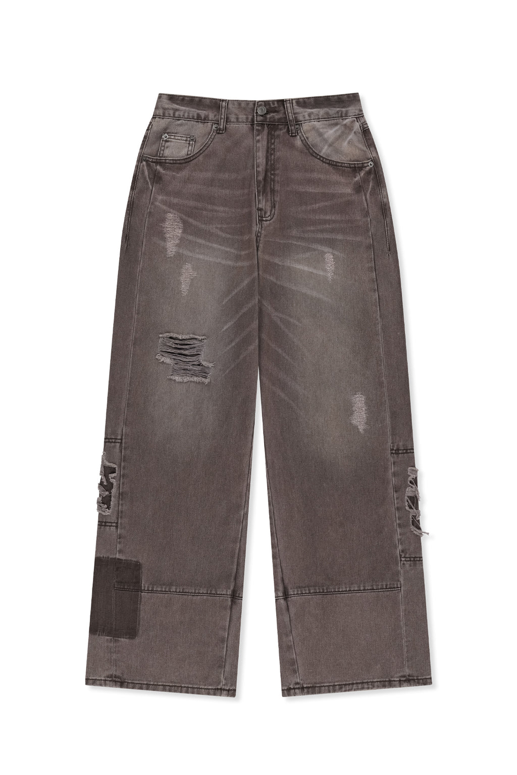 Matin Kim - Shadow Distressed Wide Denim Pants (Brown) product image 1 | TRAB K-Fashion Australia