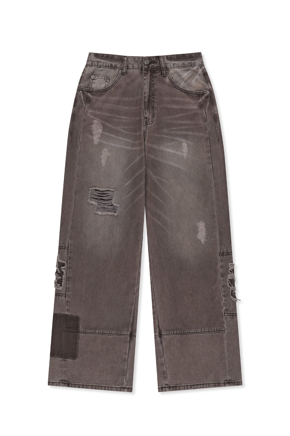 Matin Kim - Shadow Distressed Wide Denim Pants (Brown) product image 1 | TRAB K-Fashion Australia