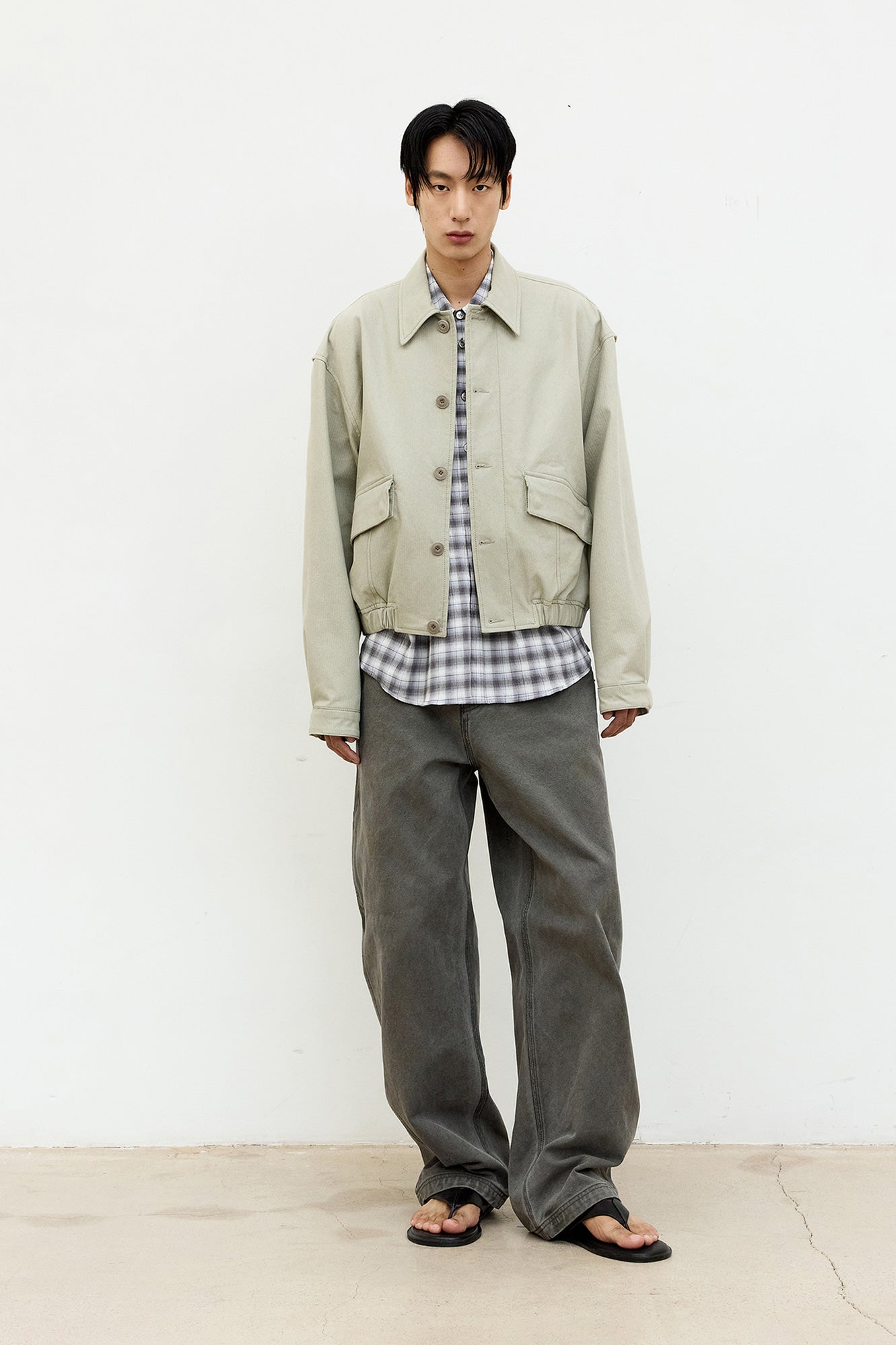 Coor - Stripe Cotton Button Blouson (Pale Green) product image 2 | TRAB K-Fashion Australia