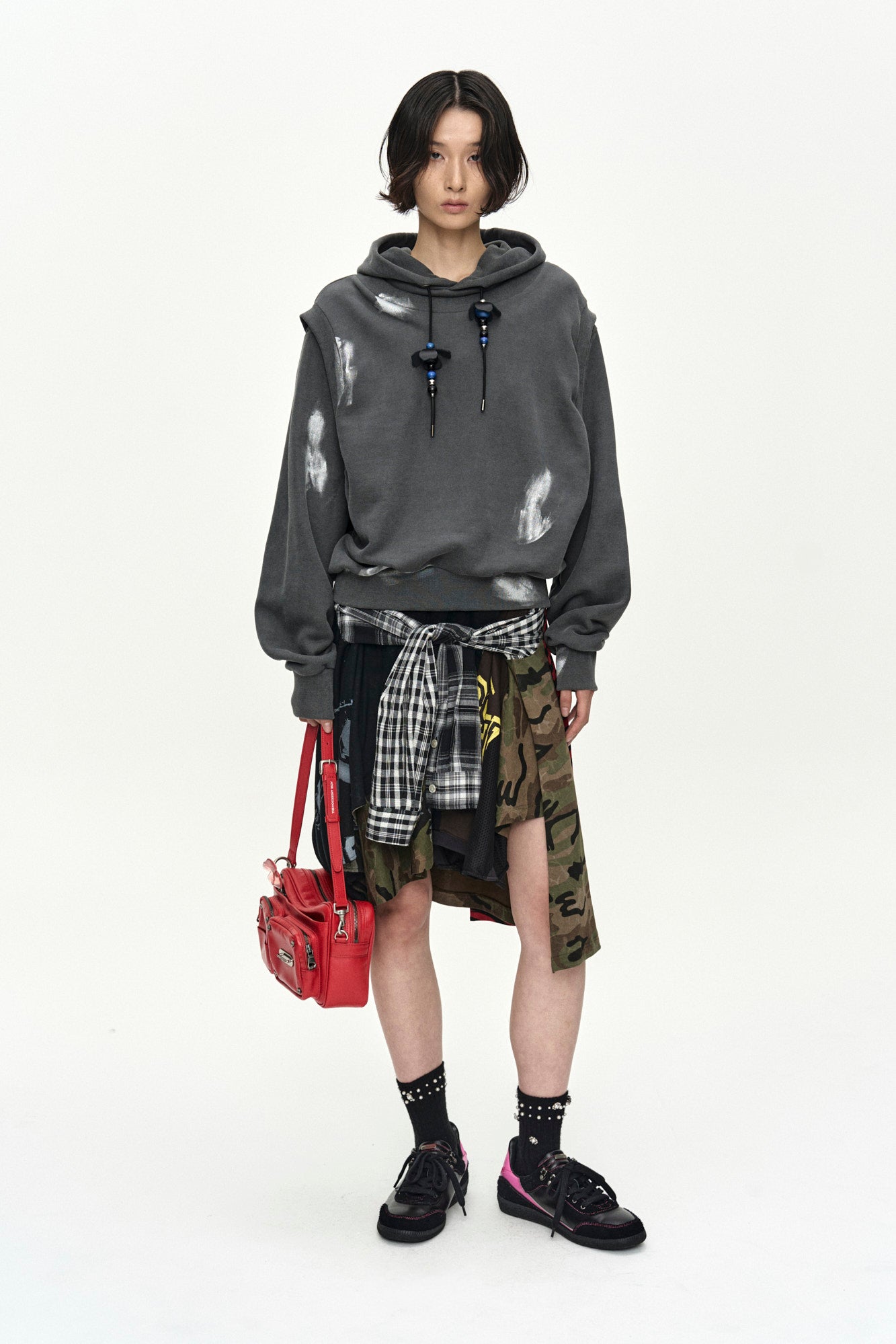Andersson Bell - Metallic Painted Layered Hoodie (Charcoal) product image 10 | TRAB K-Fashion Australia