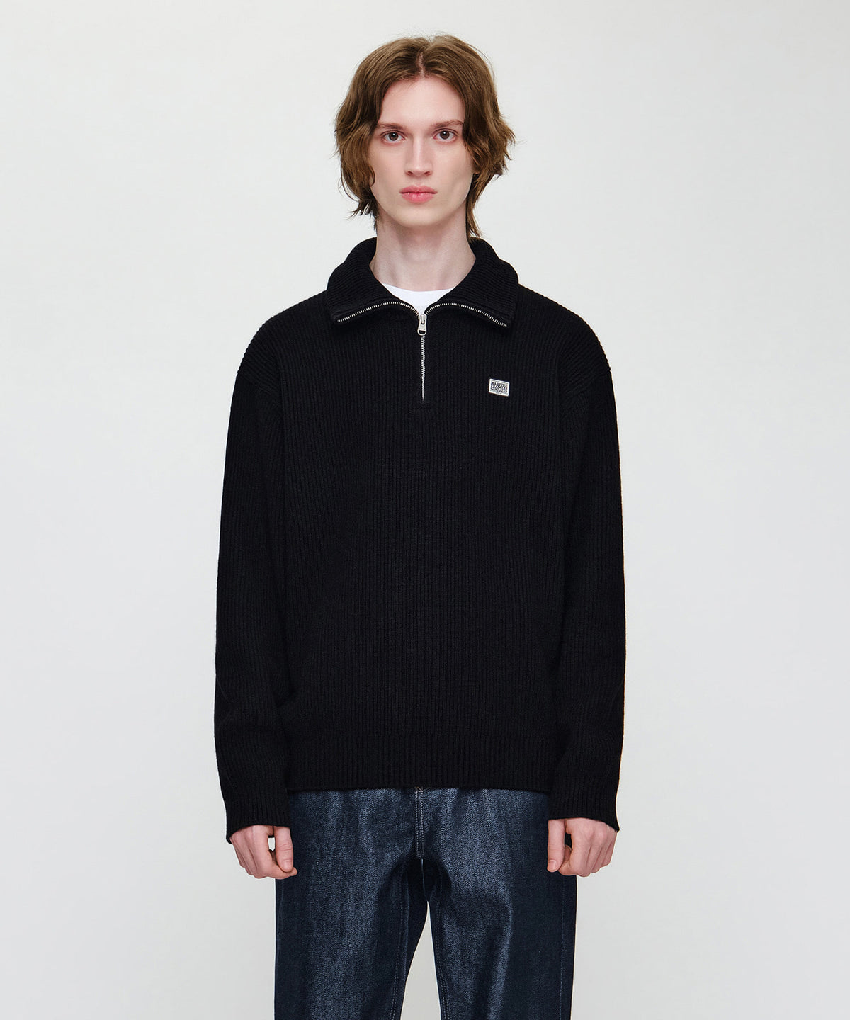 Marithe & Francois Girbaud - Small Classic Logo Oversized Half Zip-up Knit (Black) product image 1 | TRAB K-Fashion Australia