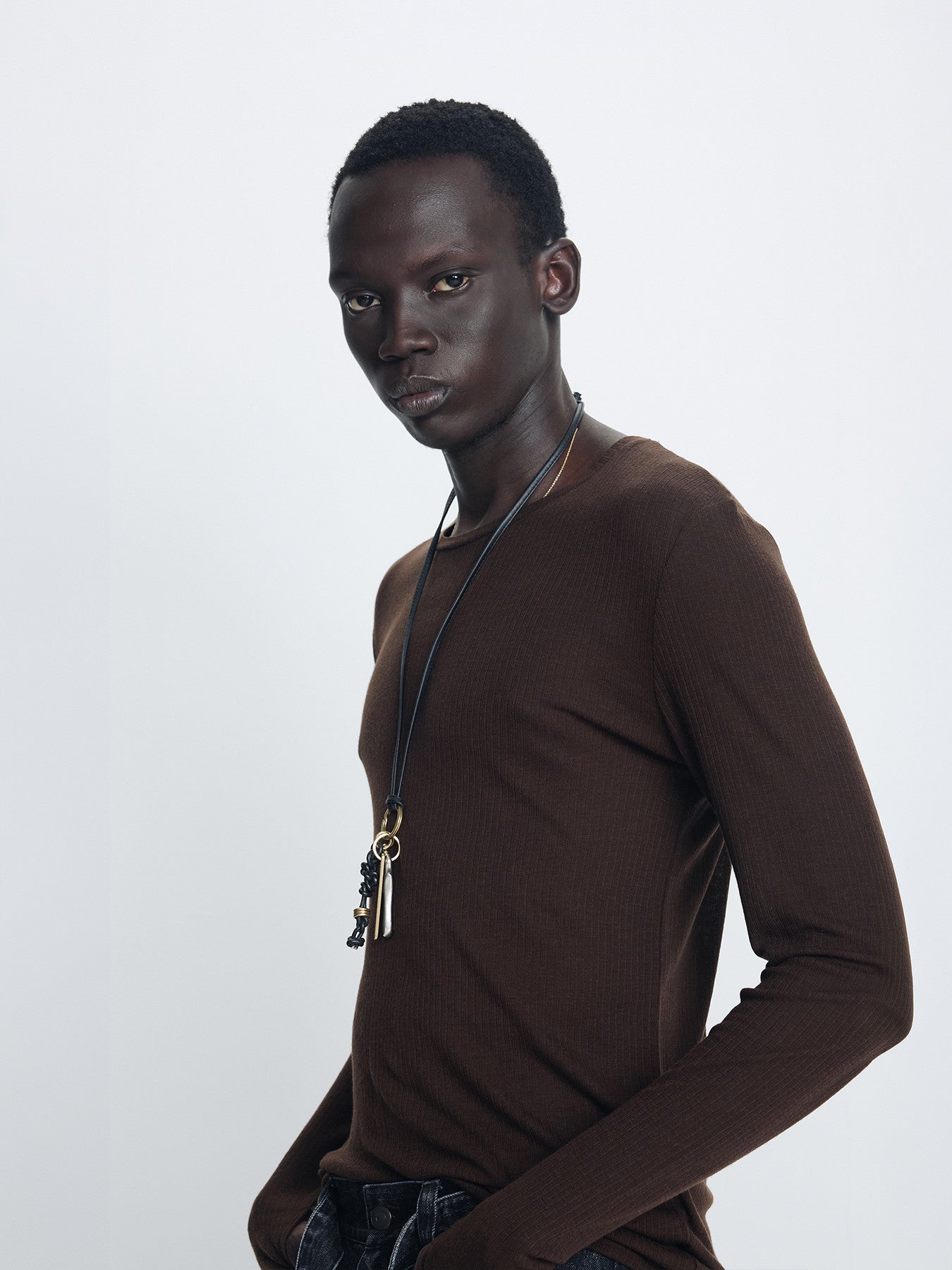 Tonywack - Sheer Wool Ribbed Knit Top (Brown) product image 1 | TRAB K-Fashion Australia