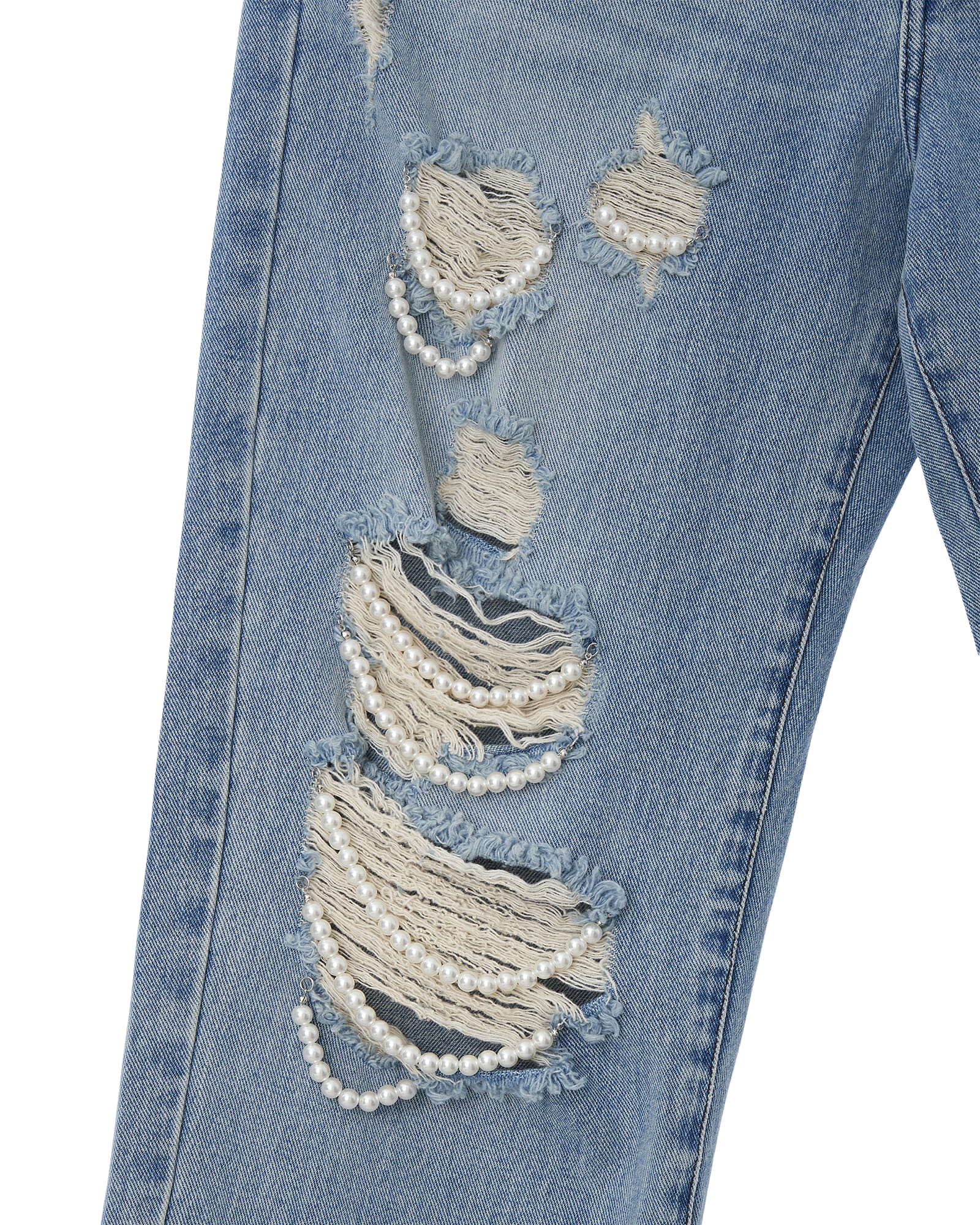 Kimhe Kim - Pearl Embellished Destroyed Jeans (Sky Blue) product image 9 | TRAB K-Fashion Australia