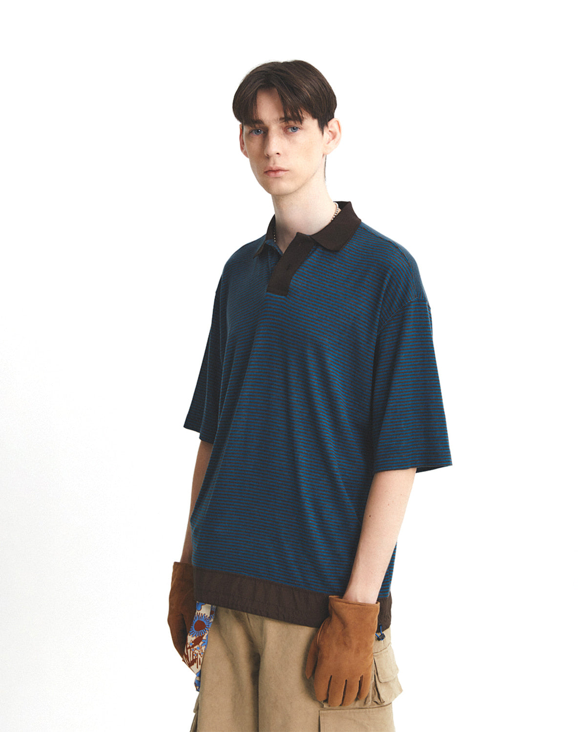Eastlogue - Functional Relaxed Polo Shirt (Brown Stripe) product image 2 | TRAB K-Fashion Australia