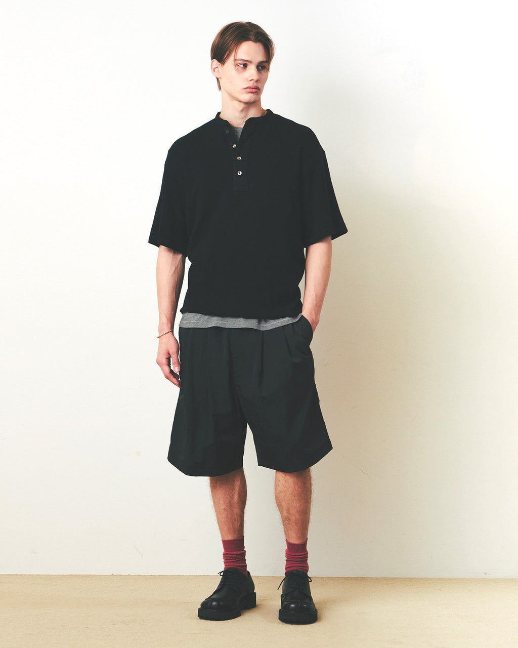 Eastlogue - Anchor Line Henry Neck T-shirts (Black) product image 1 | TRAB K-Fashion Australia