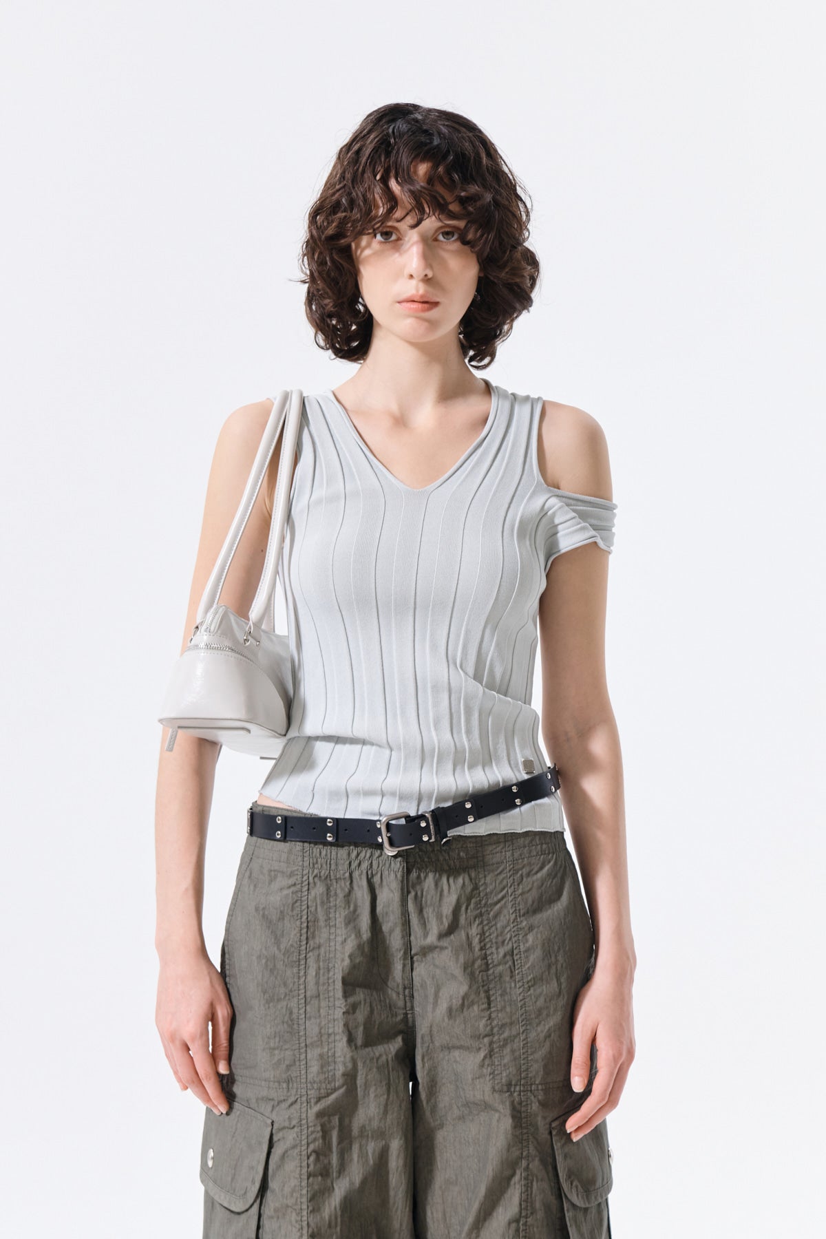 Matin Kim - Cut Out Sleeveless Knit Top (Light Grey) product image 5 | TRAB K-Fashion Australia
