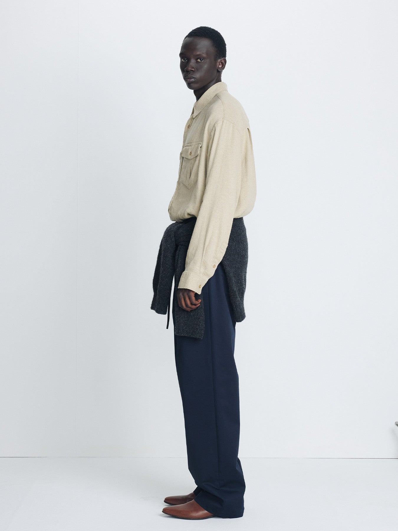 Tonywack - Brushed Silk Linen Utility Shirt (Sand) product image 3 | TRAB K-Fashion Australia