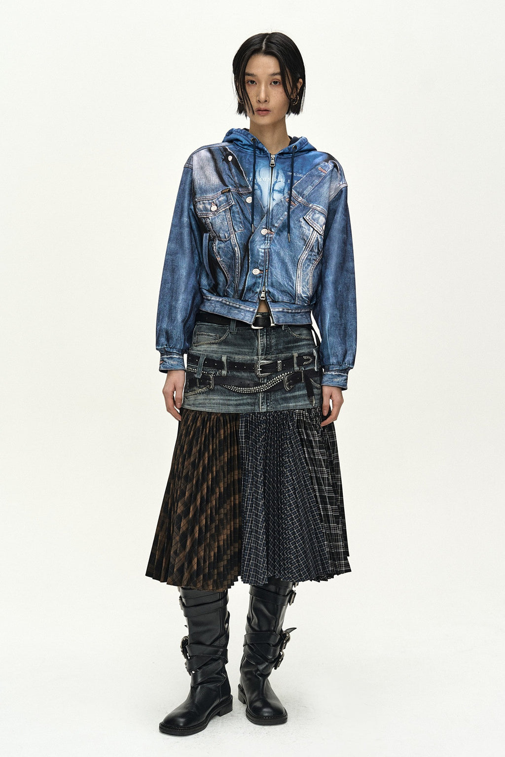 Andersson Bell - Denim Layered Trompe L'oeil Hoodie (blue) (Blue) product image 1 | TRAB K-Fashion Australia