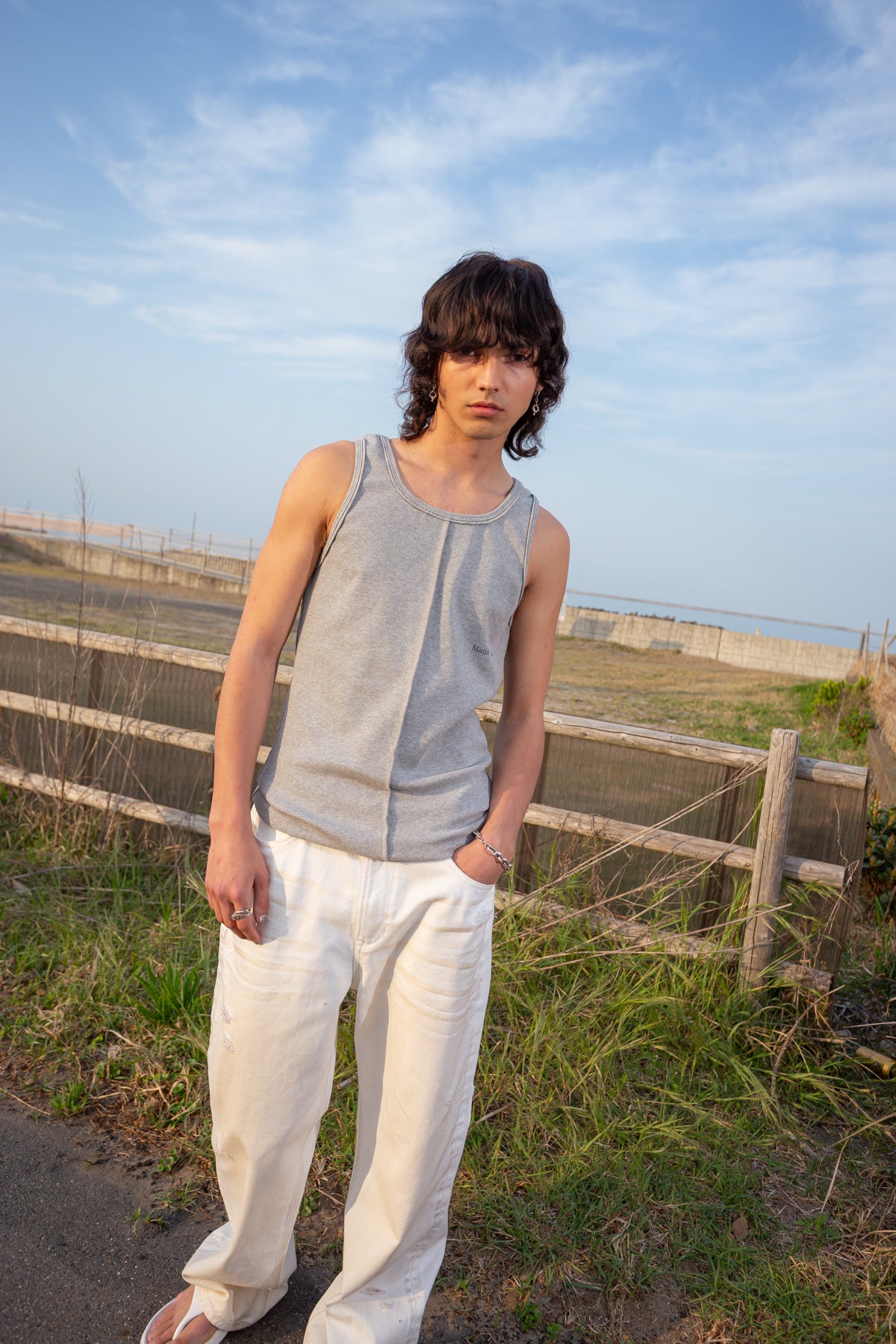 Matin Kim - Small Logo Pintuck Sleeveless Top (Grey) product image 10 | TRAB K-Fashion Australia