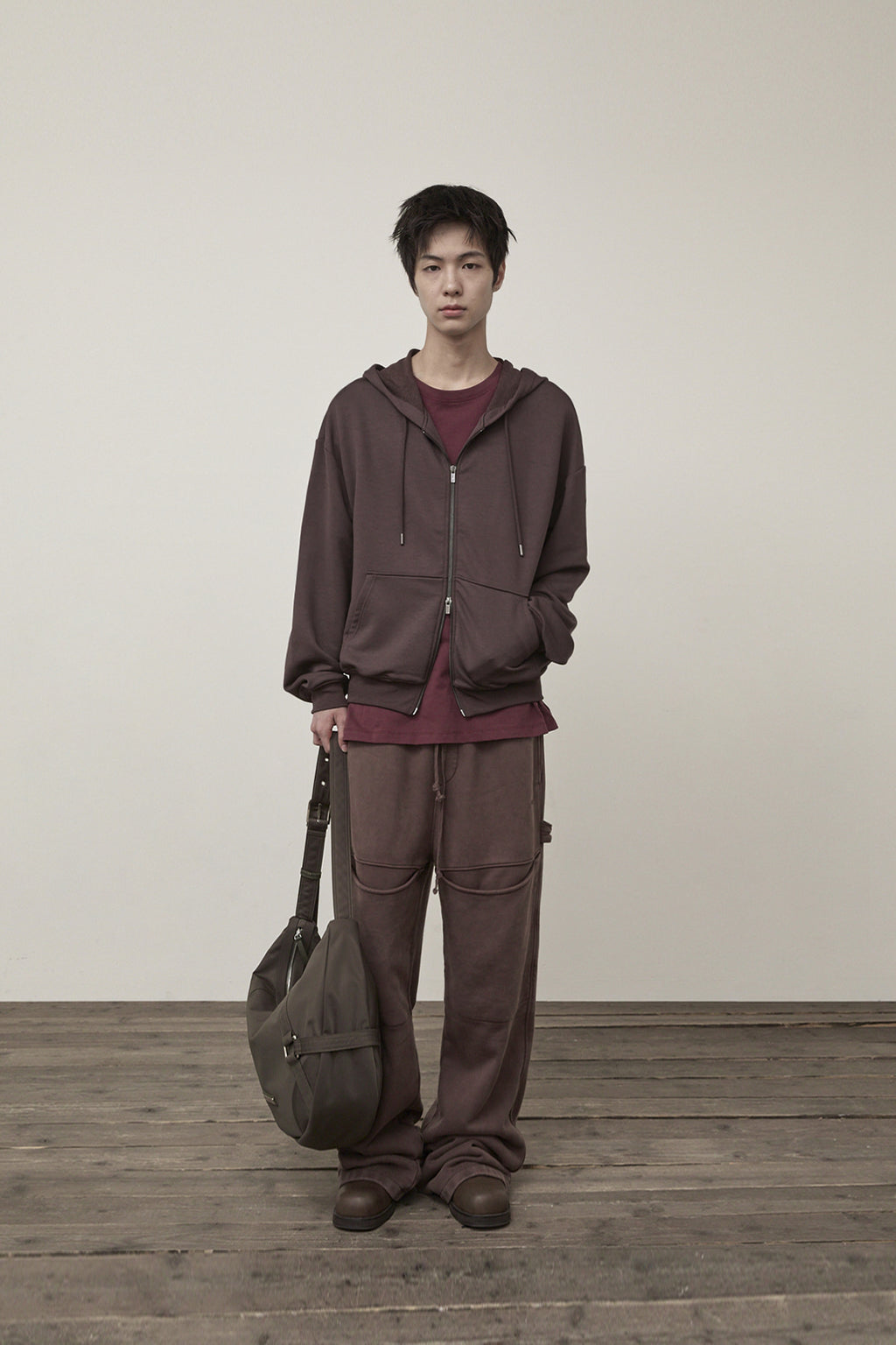 Matin Kim - Back Logo Glitter Hoody Zip Up (Brown) product image 8 | TRAB K-Fashion Australia
