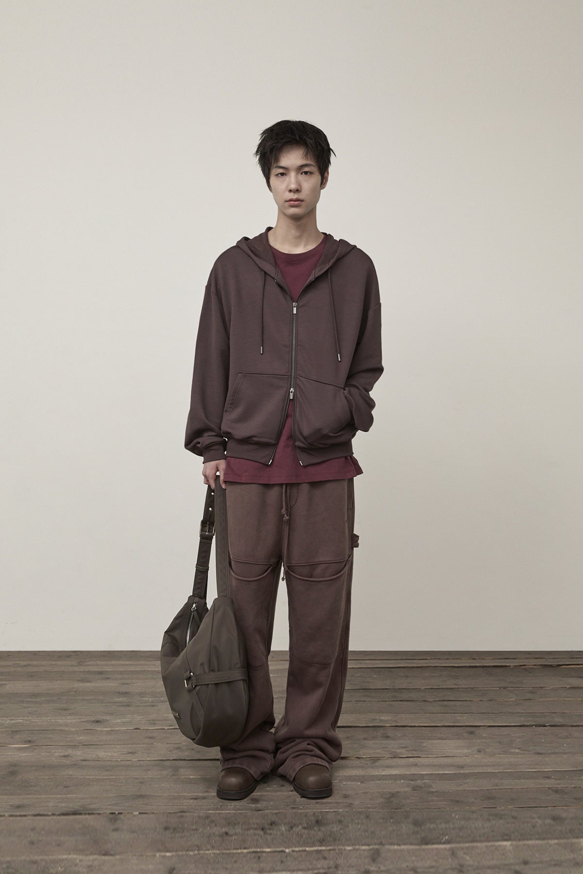 Matin Kim - Back Logo Glitter Hoody Zip Up (Brown) product image 8 | TRAB K-Fashion Australia
