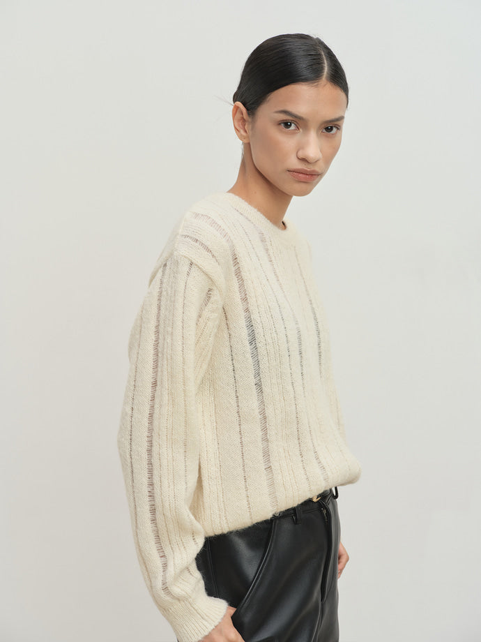 Tonywack - Kid Mohair Distressed Ribbed Sweater (Ecru) product image 3 | TRAB K-Fashion Australia