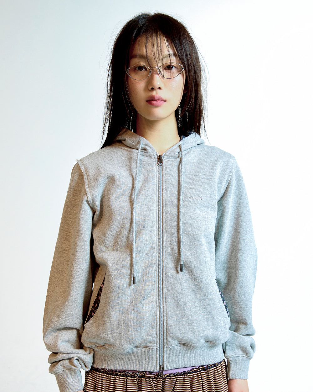 Coyseio - Flower Point Zip-Up Hoodie (Melange Grey) product image 6 | TRAB K-Fashion Australia