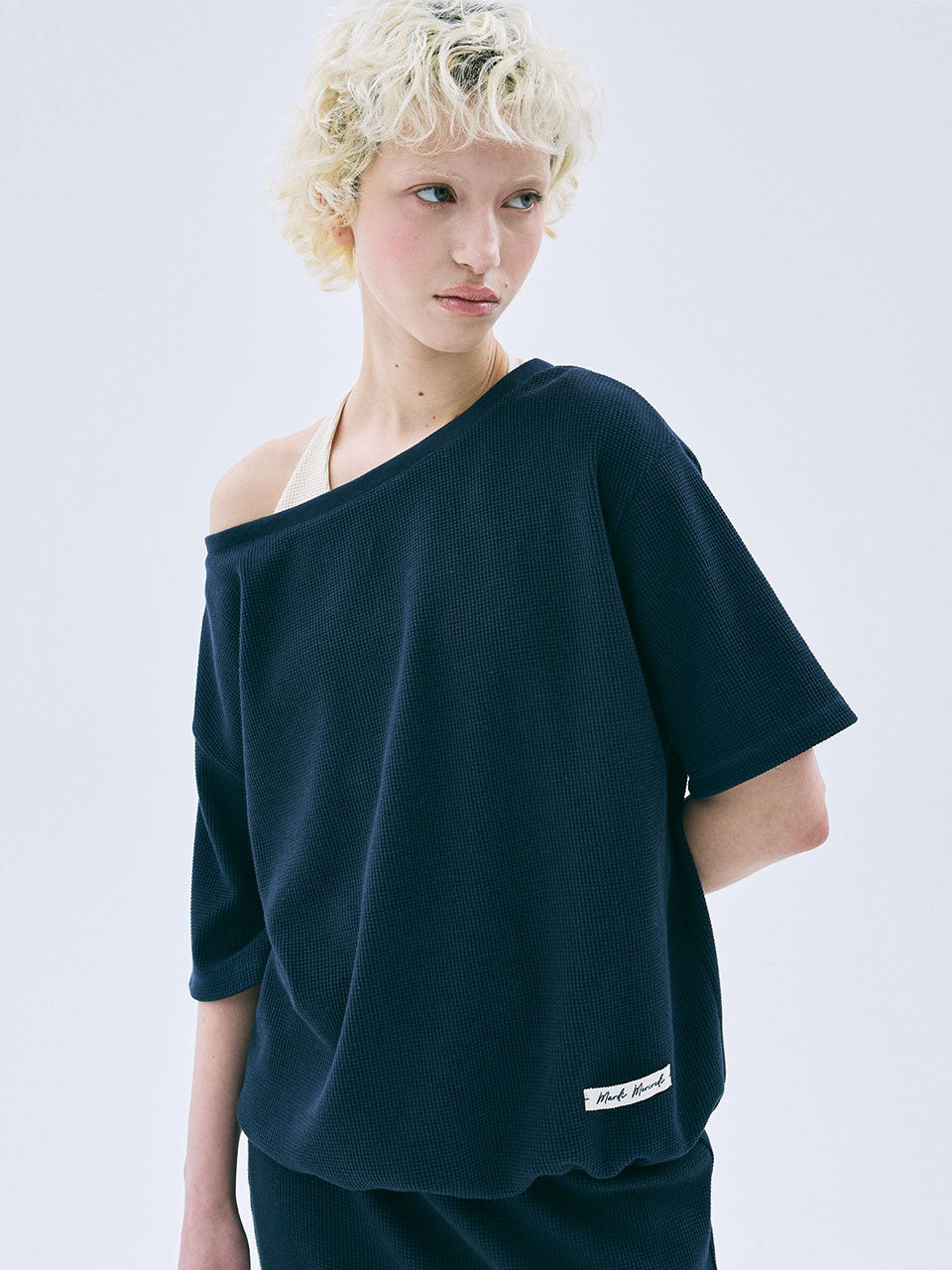 Mardi Mercredi - Waffle Tshirt Off Shoulder (Navy) product image 1 | TRAB K-Fashion Australia