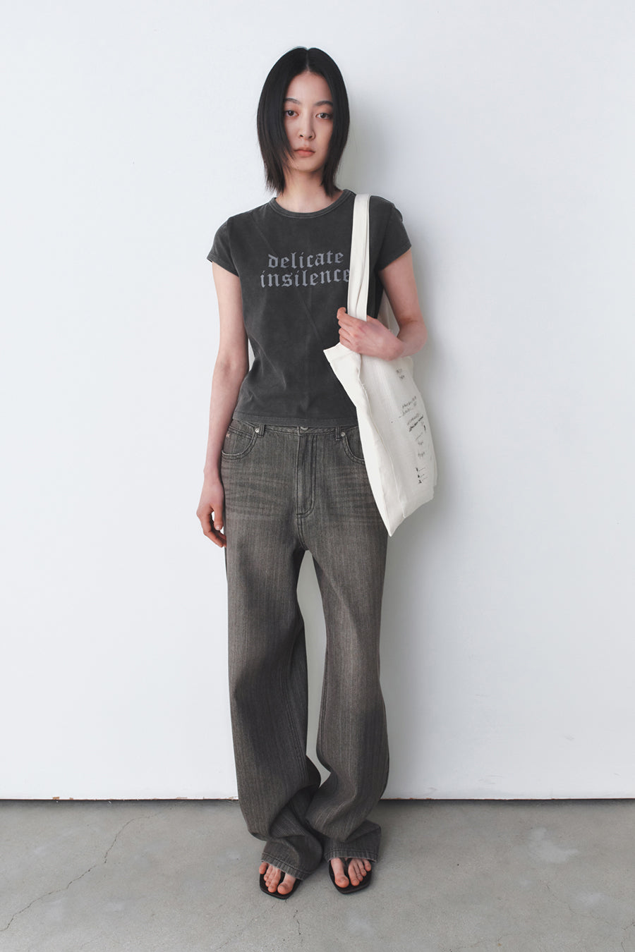 Insilence - Sketch Applique Cotton Bag (Ecru) product image 1 | TRAB K-Fashion Australia