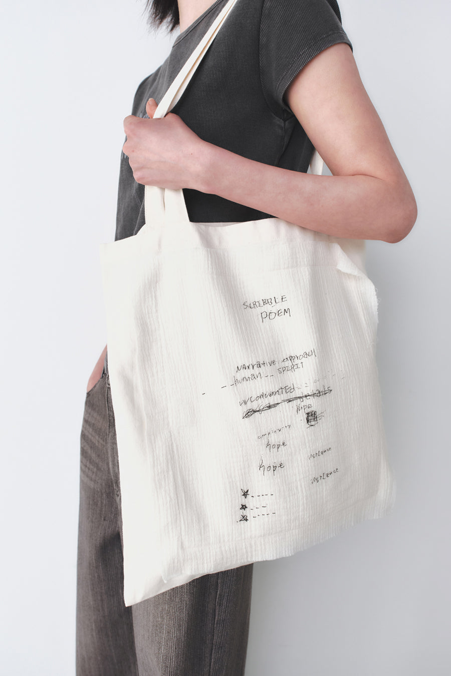 Insilence - Sketch Applique Cotton Bag (Ecru) product image 2 | TRAB K-Fashion Australia