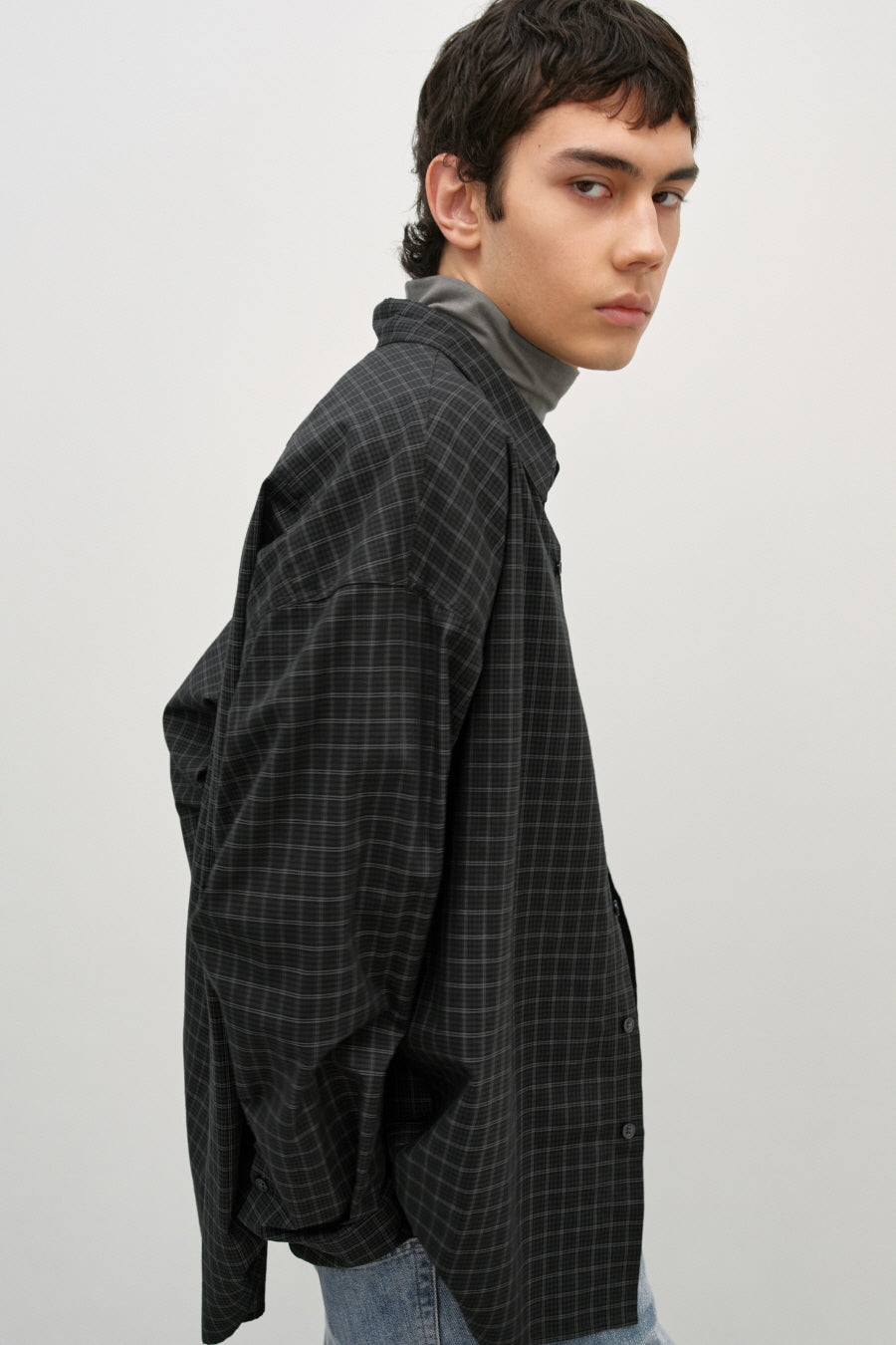 Insilence - Oversized Check Shirt (Mud Black) product image 2 | TRAB K-Fashion Australia