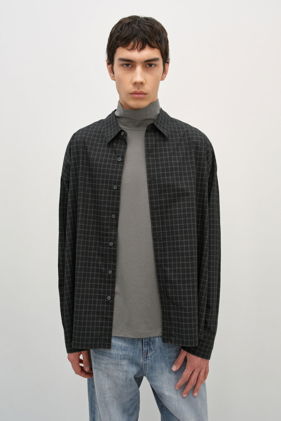 Insilence - Oversized Check Shirt (Mud Black) product image 1 | TRAB K-Fashion Australia