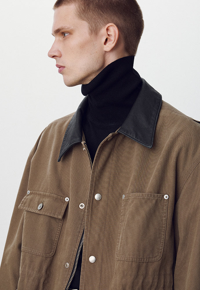 Tonywack - Leather Collar Garment-Washed Utility Jacket (Faded Olive) product image 8 | TRAB K-Fashion Australia