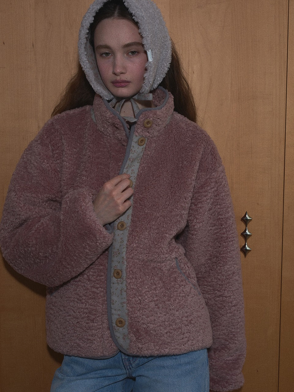 Margarin Fingers - Floral Point Fleece Jacket (Smoke Pink) product image 1 | TRAB K-Fashion Australia