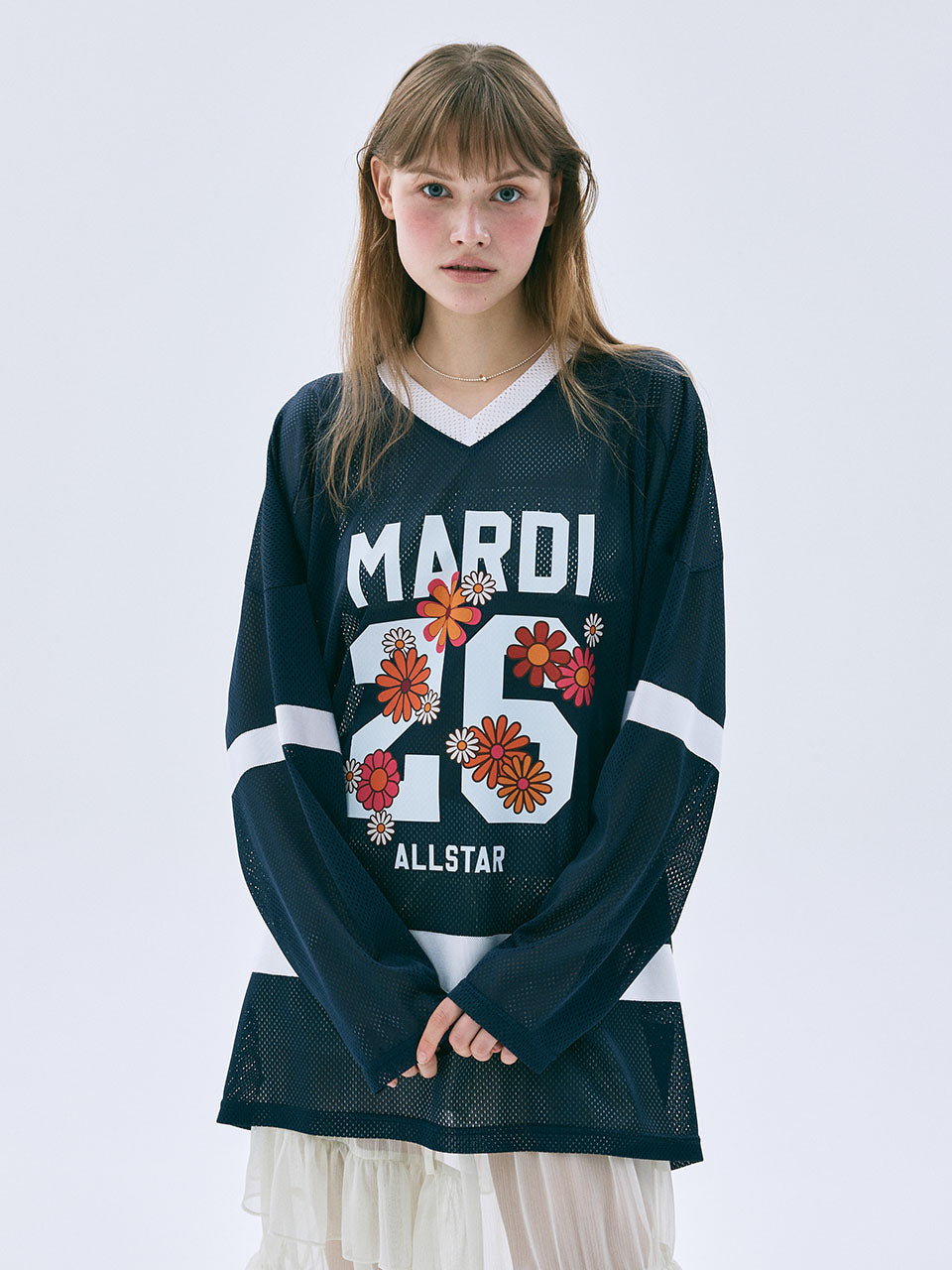 Mardi Mercredi - Mesh Jersey Top Long Sleeve Blossom (Navy) product image 1 | TRAB K-Fashion Australia