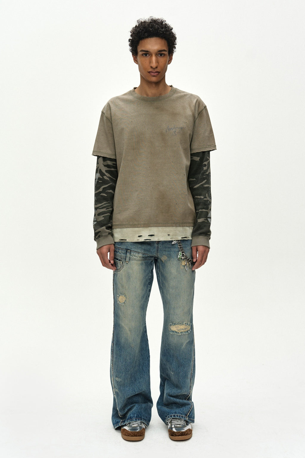 Andersson Bell - Distress Layered Long Sleeve T-Shirt (beige) (Beige) product image 1 | TRAB K-Fashion Australia