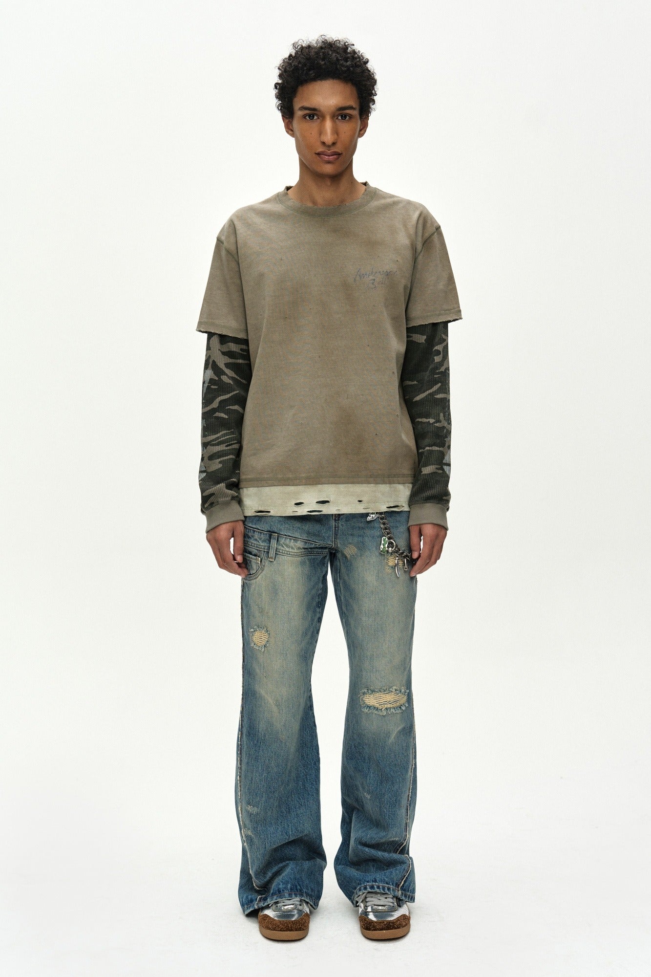 Andersson Bell - Distress Layered Long Sleeve T-Shirt (beige) (Beige) product image 1 | TRAB K-Fashion Australia