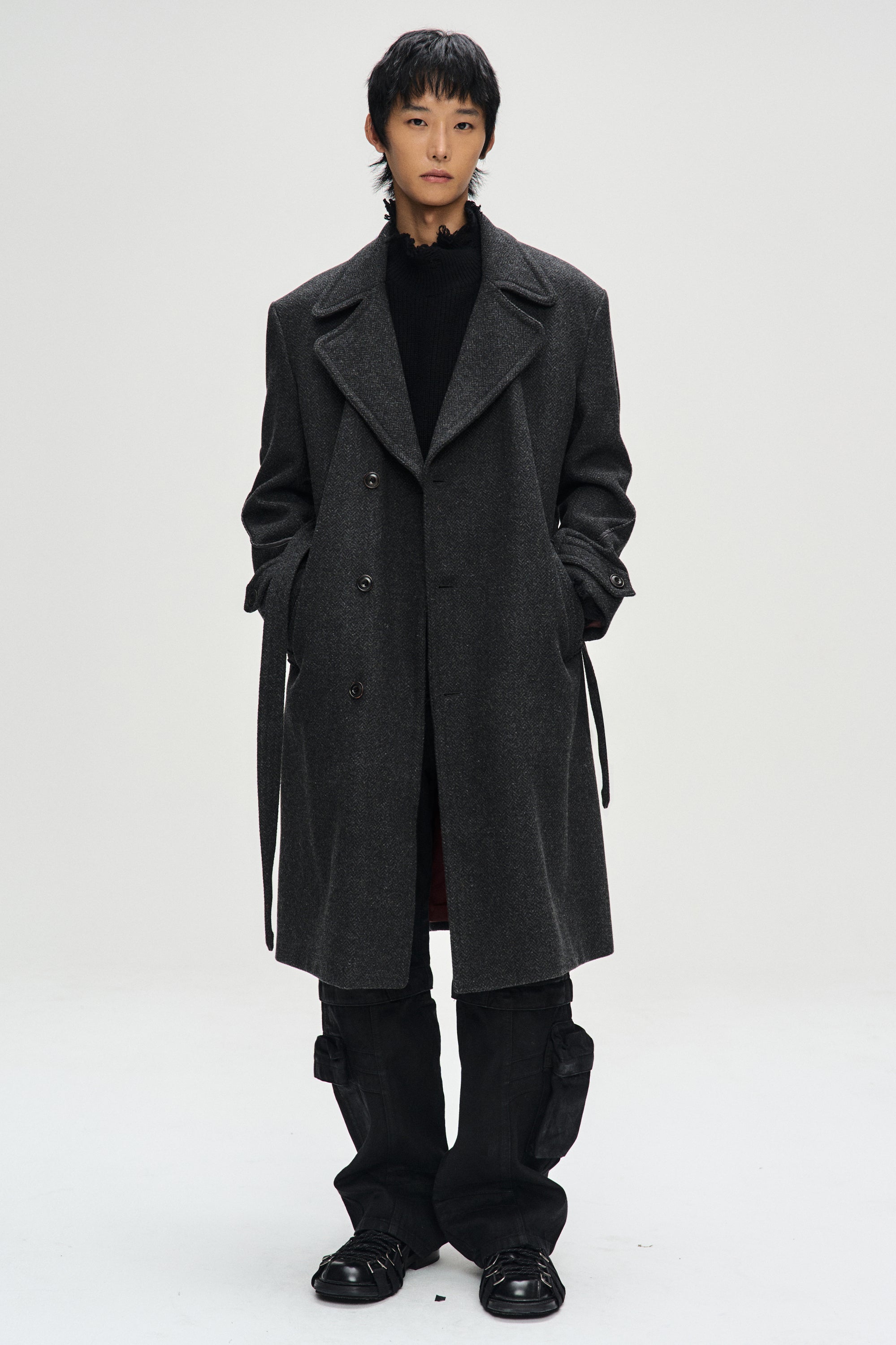 Andersson Bell - Rovy Double Breasted Herringbone Coat (Charcoal) product image 4 | TRAB K-Fashion Australia