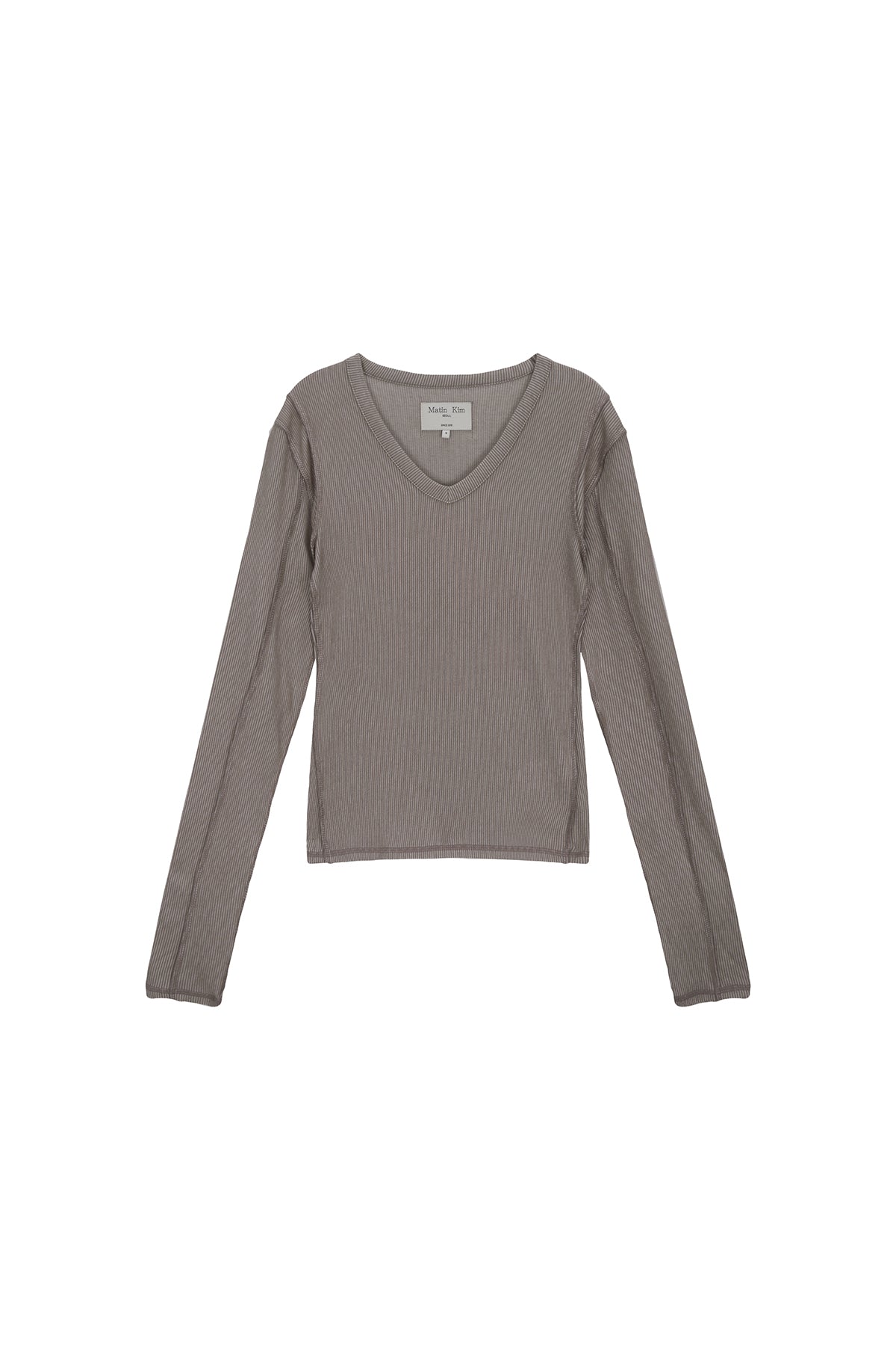 Matin Kim - Stitch V Neck Slim Long Sleeve (Brown) product image 1 | TRAB K-Fashion Australia