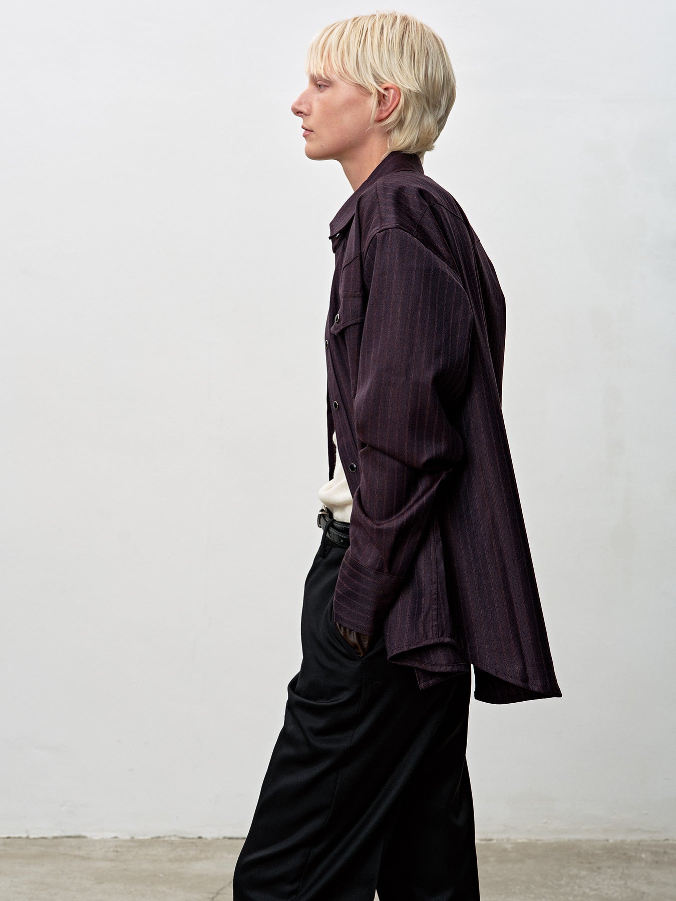 Tonywack - Striped Wool Western Shirt (Dark Burgundy) product image 2 | TRAB K-Fashion Australia